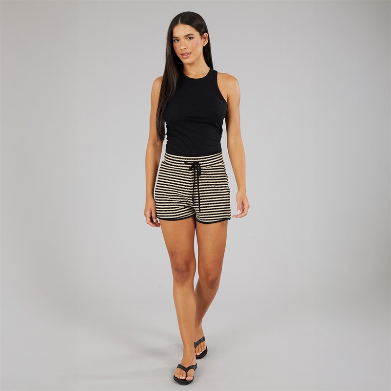 Brave Soul Womens Heart Tie Front Shorts Black/Beige