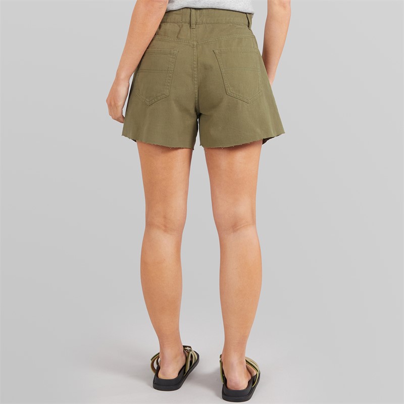 Brave Soul Womens Louise Denim Shorts Khaki