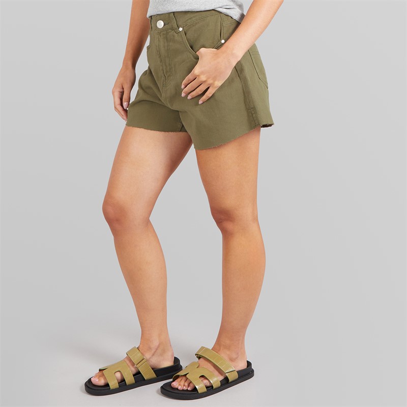 Brave Soul Womens Louise Denim Shorts Khaki