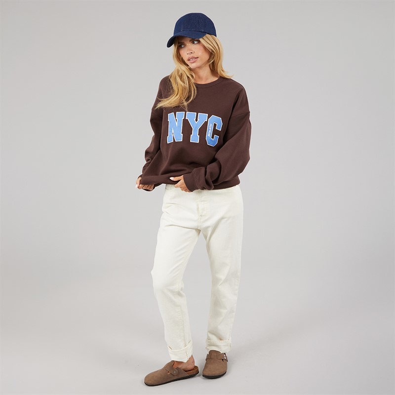 Brave Soul Womens Arlo Sweatshirt Chocolate/Blue
