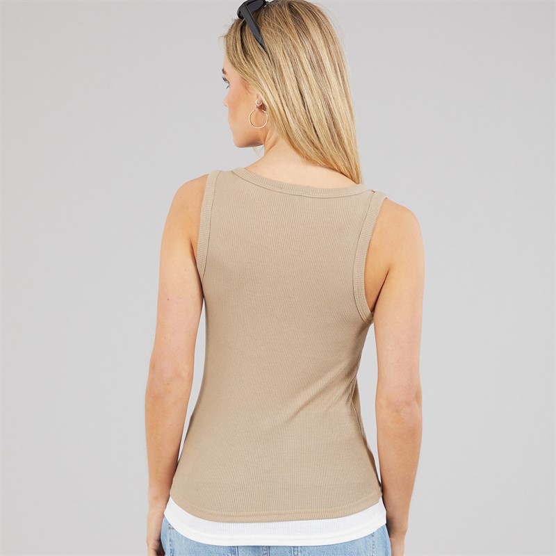 Brave Soul Womens Stella Vest Taupe/White