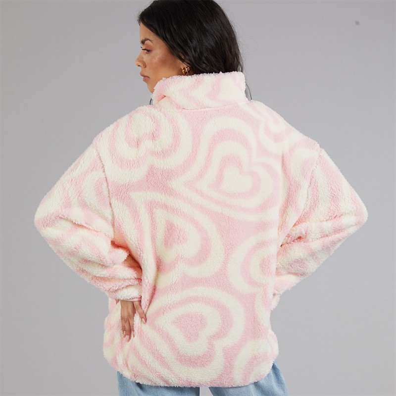 Brave Soul Womens Billie Full Zip Fleece Pink/Cream