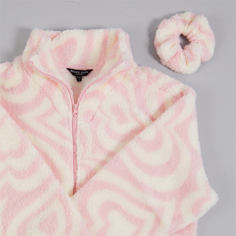 Brave Soul Womens Billie Full Zip Fleece Pink/Cream