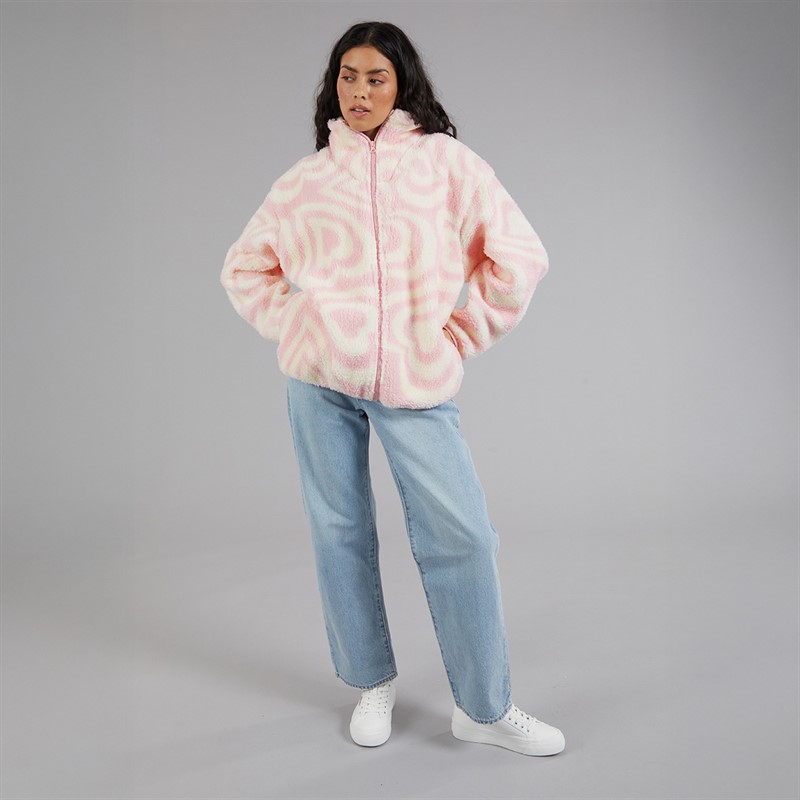 Brave Soul Womens Billie Full Zip Fleece Pink/Cream