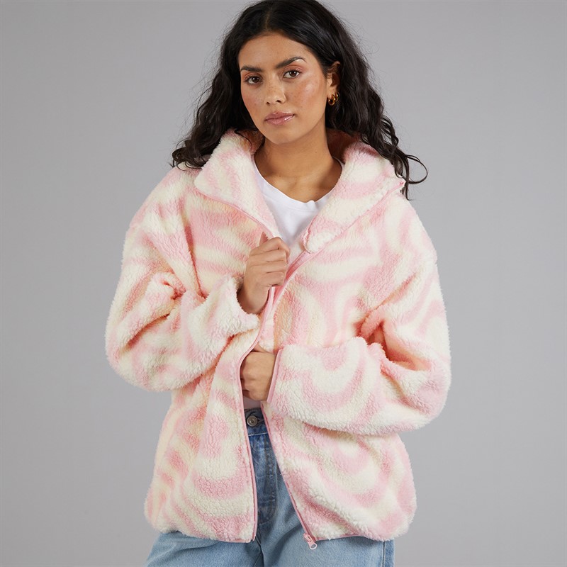 Brave Soul Womens Billie Full Zip Fleece Pink/Cream