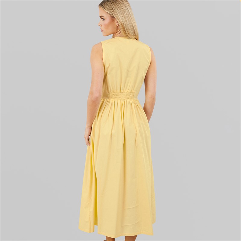 Brave Soul Womens Benit Button Down Midi Dress Yellow