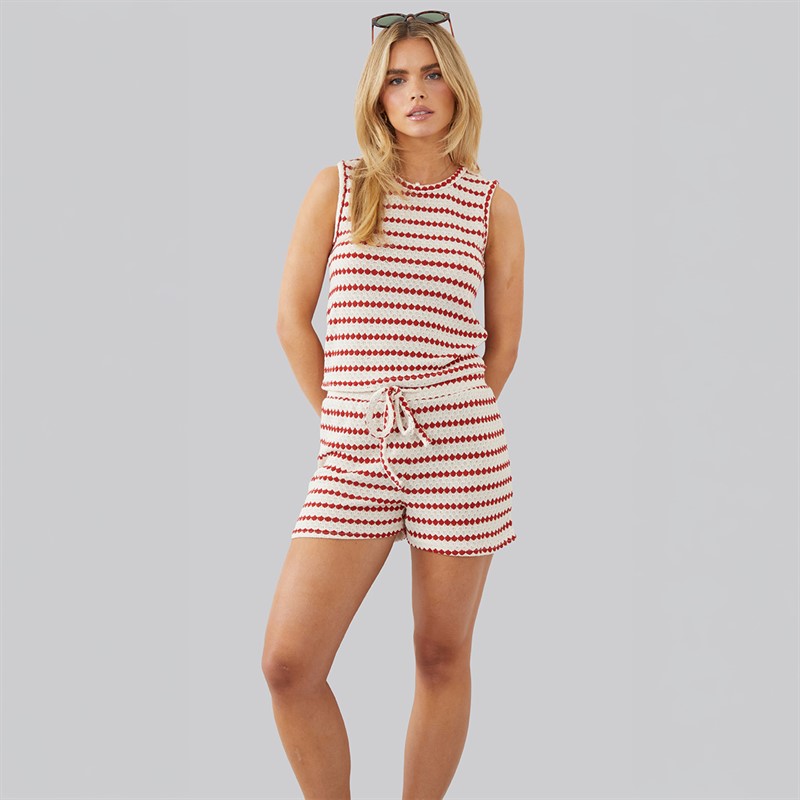 Brave Soul Womens Jersey Stripe Short Cream/Red