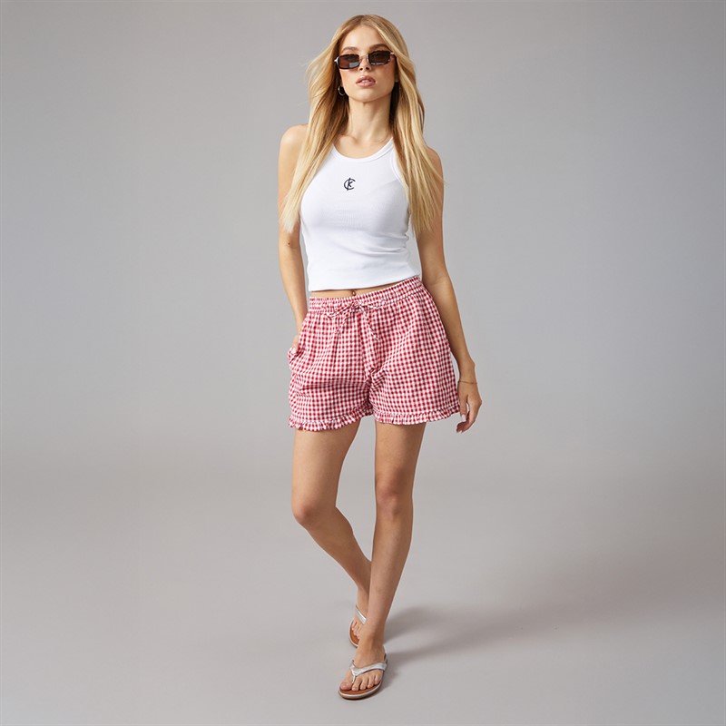 Brave Soul Womens Detroit Mini Shorts Red/White