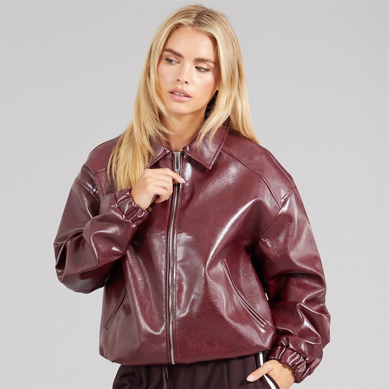 Brave Soul Womens Libbie Bomber Jacket With Collar Burgundy