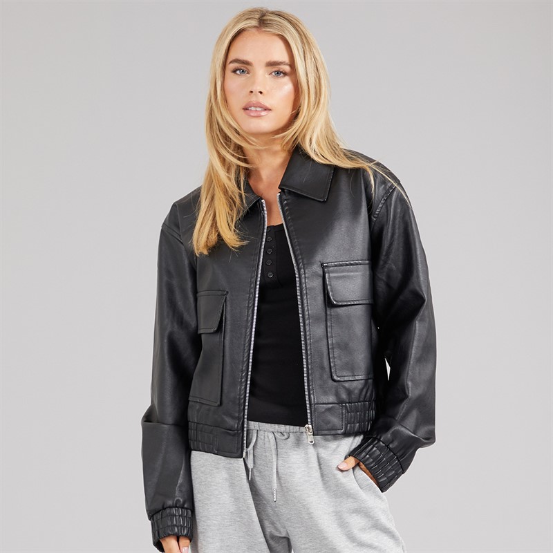 Brave Soul Womens Lutana Zip Through Bomber Jacket Black