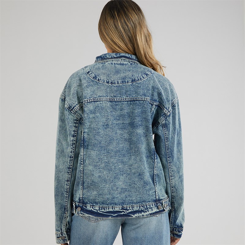 Brave Soul Womens Antalya Oversized Denim Jacket Washed Mid Blue