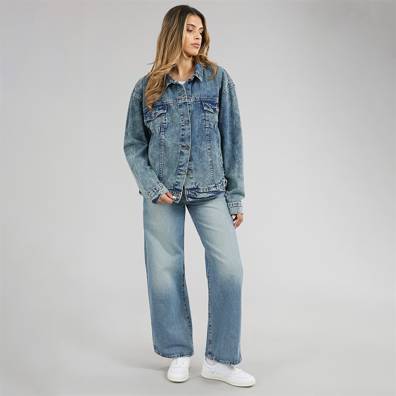 Brave Soul Womens Antalya Oversized Denim Jacket Washed Mid Blue