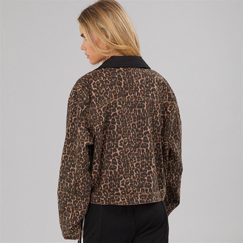 Brave Soul Womens Alexio Denim Barn Jacket Leopard Print