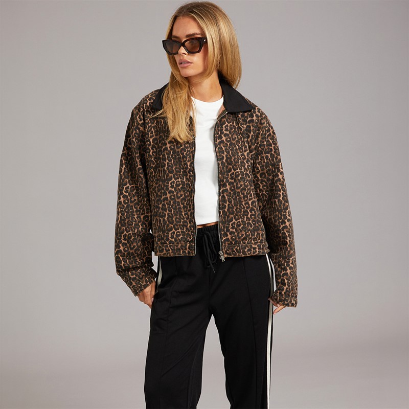 Brave Soul Womens Alexio Denim Barn Jacket Leopard Print