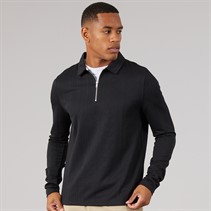 Brave Soul Mens Mellark Long Sleeve 1/4 Zip Polo Shirt Black