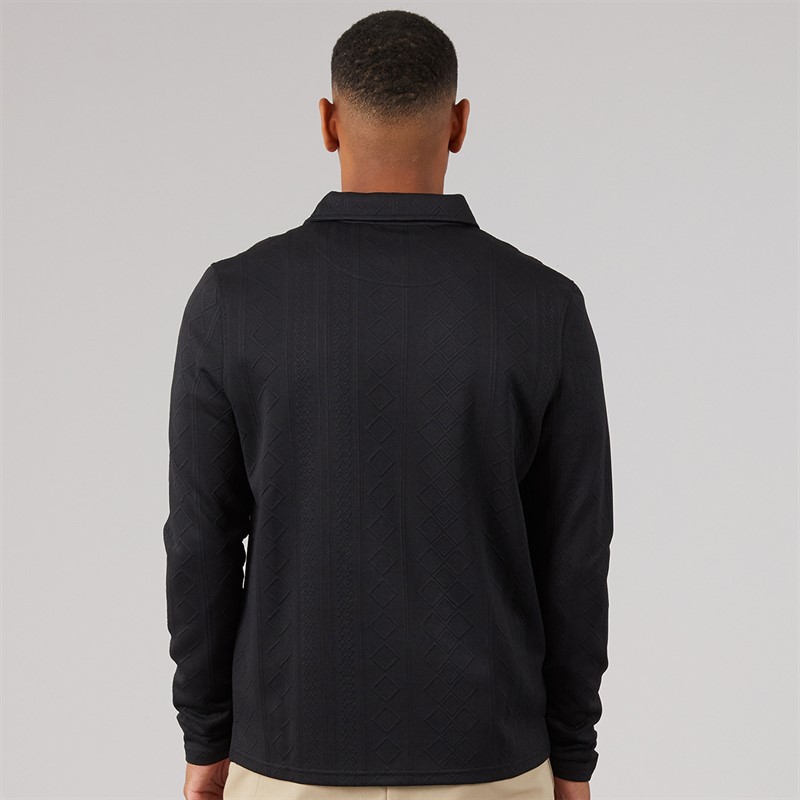 Brave Soul Mens Mellark Long Sleeve 1/4 Zip Polo Shirt Black