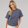 Brave Soul Womens Elound Crew Neck Ruched Stripe T-Shirt Navy/Cream