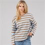 Brave Soul Womens Joey Crew Neck Long Sleeve Stripe Top Brown/Blue/White