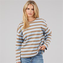 Brave Soul Womens Joey Crew Neck Long Sleeve Stripe Top Brown/Blue/White