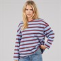 Brave Soul Womens Joey Crew Neck Long Sleeve Stripe Top Burgundy/Blue/White/Navy