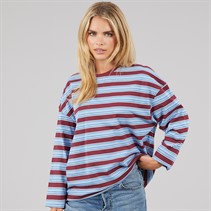 Brave Soul Womens Joey Crew Neck Long Sleeve Stripe Top Burgundy/Blue/White/Navy