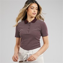 Brave Soul Womens Birkin Textured Jersey Stripe Short Sleeve Polo Top Burgundy/Cream