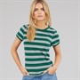 Brave Soul Womens Nino Crew Neck Fitted Stripe T-Shirt Green/White
