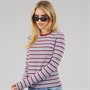 Brave Soul Womens Molly Crew Neck Long Sleeve Stripe Top Burgundy/Blue