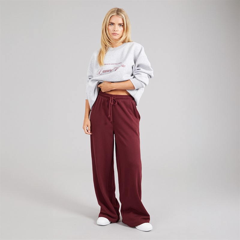 Brave Soul Womens Jemma Wide Leg Joggers Burgundy