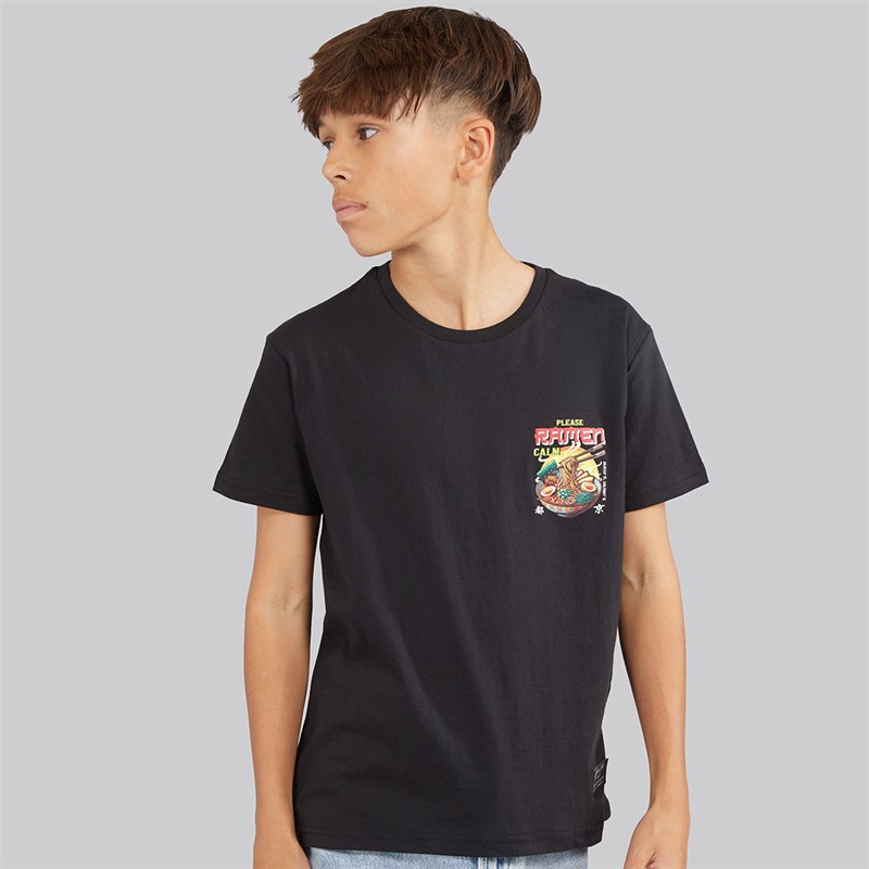 Brave Soul Drenge Scran T Shirt Jet Sort/Multifarve Jet Black/Multi-Colour