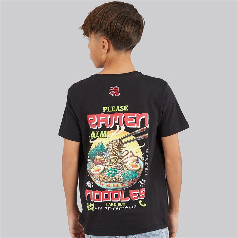 Brave Soul Drenge Scran T Shirt Jet Sort/Multifarve Jet Black/Multi-Colour