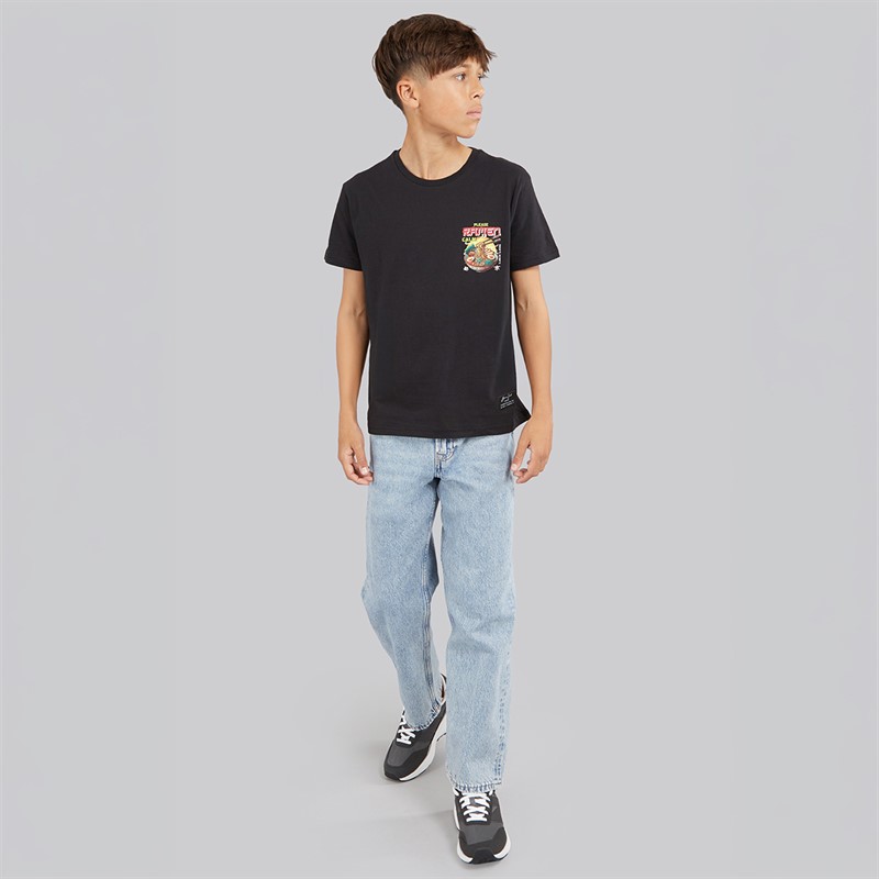 Brave Soul Drenge Scran T Shirt Jet Sort/Multifarve Jet Black/Multi-Colour