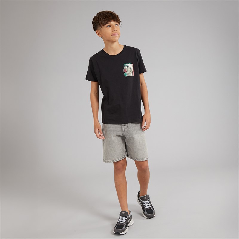 Brave Soul Drenge Ameyoko T Shirt Jet Sort/Multi Farve Jet Black/Multi-Colour