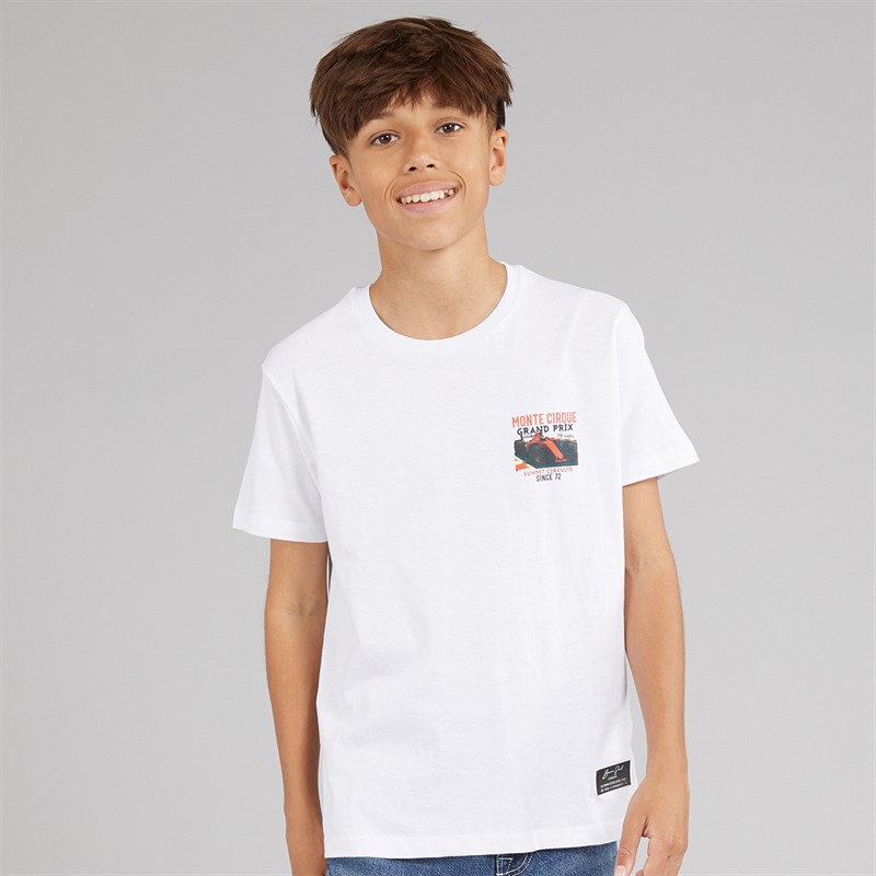 Brave Soul Drenge Meyan T Shirt Optic Hvid/Multifarvet Optic White/Multi-Colou