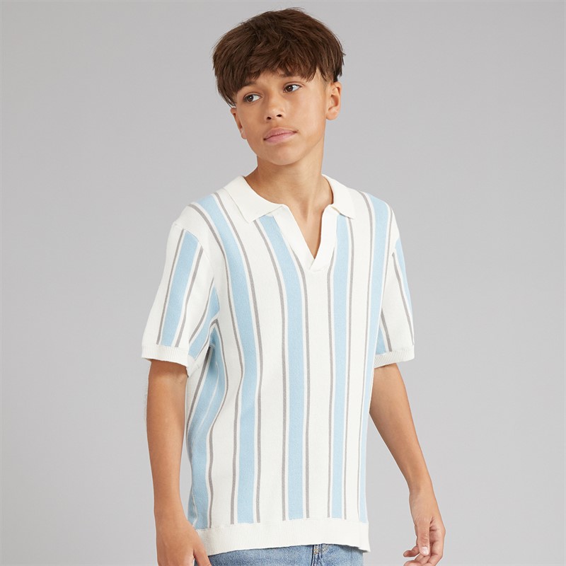 Brave Soul Drenge Rialto Polo Shirt Cream/Pale Blue/Lt Grey