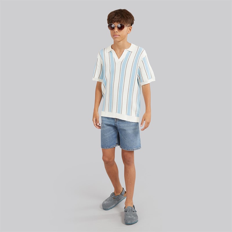Brave Soul Drenge Rialto Polo Shirt Cream/Pale Blue/Lt Grey