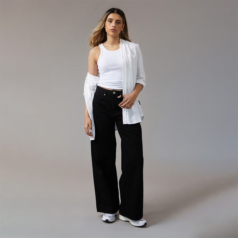 Brave Soul Womens Peyton Wide Leg Jeans Black