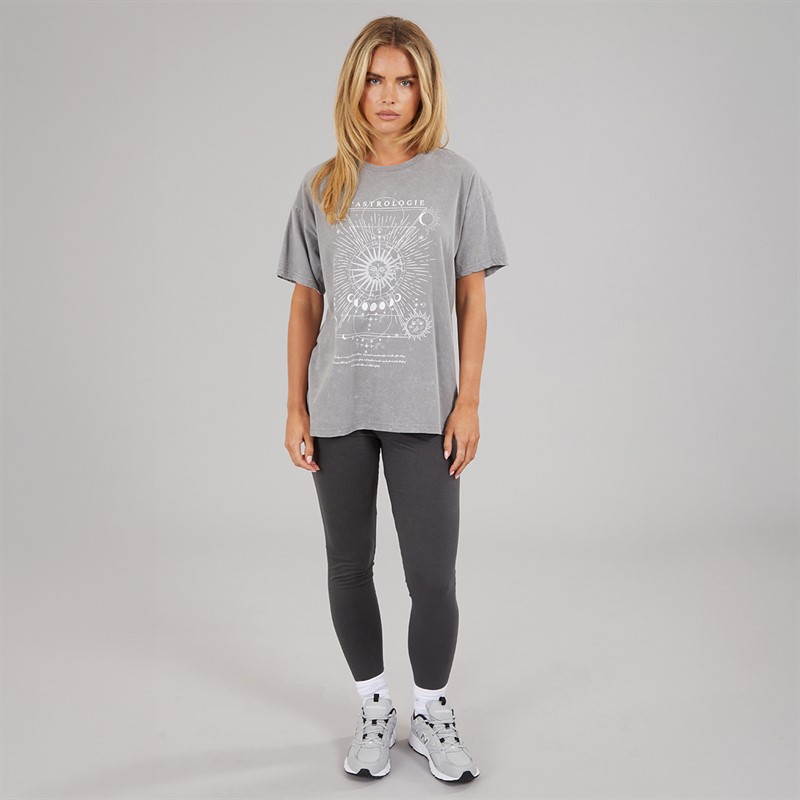 Brave Soul Womens L'astrologie Acid Wash T-Shirt Grey Acid Wash