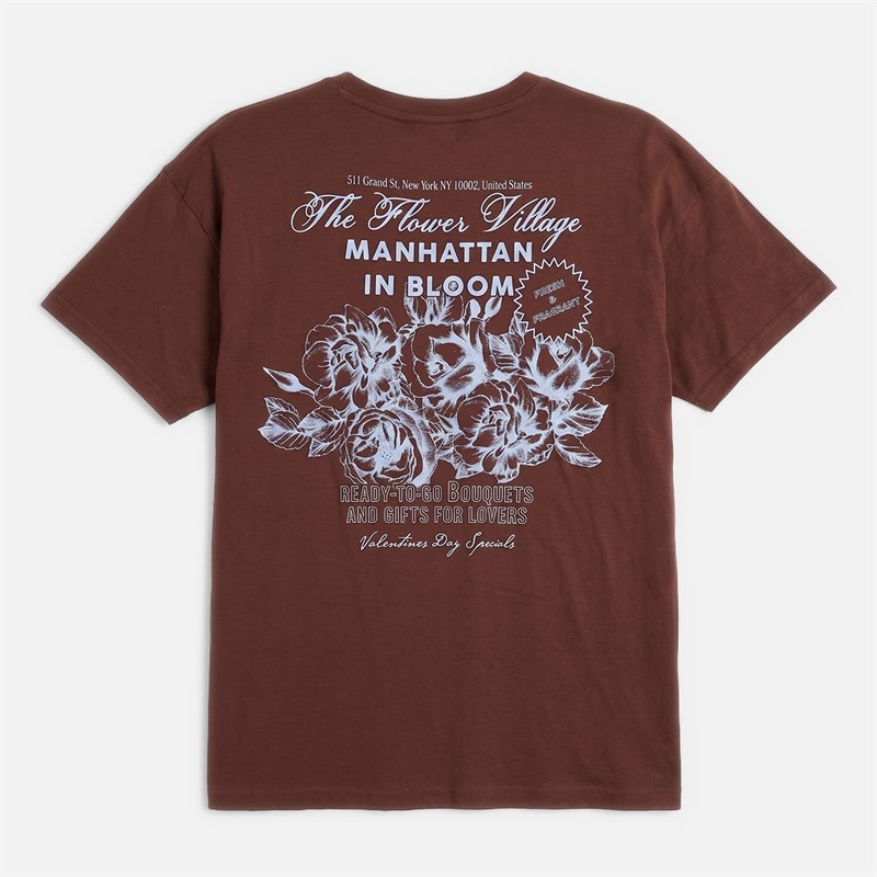 Brave Soul Womens Bloom T-Shirt Brown/Blue Body/Print