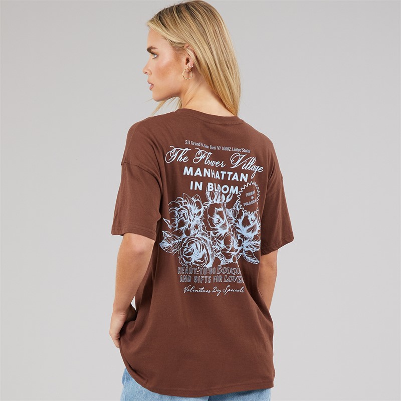 Brave Soul Dame Bloom T-shirt Brun/Blue Body/Print