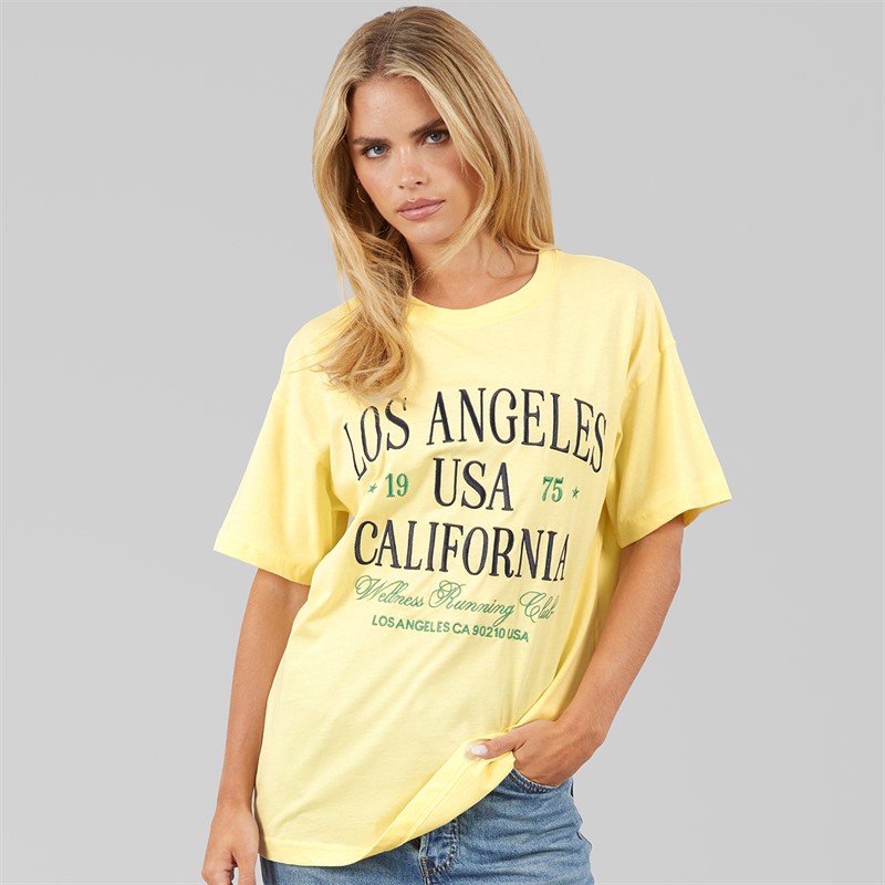 Brave Soul Dame Los Angeles T-shirt Butter Yellow/Navy/Grøn