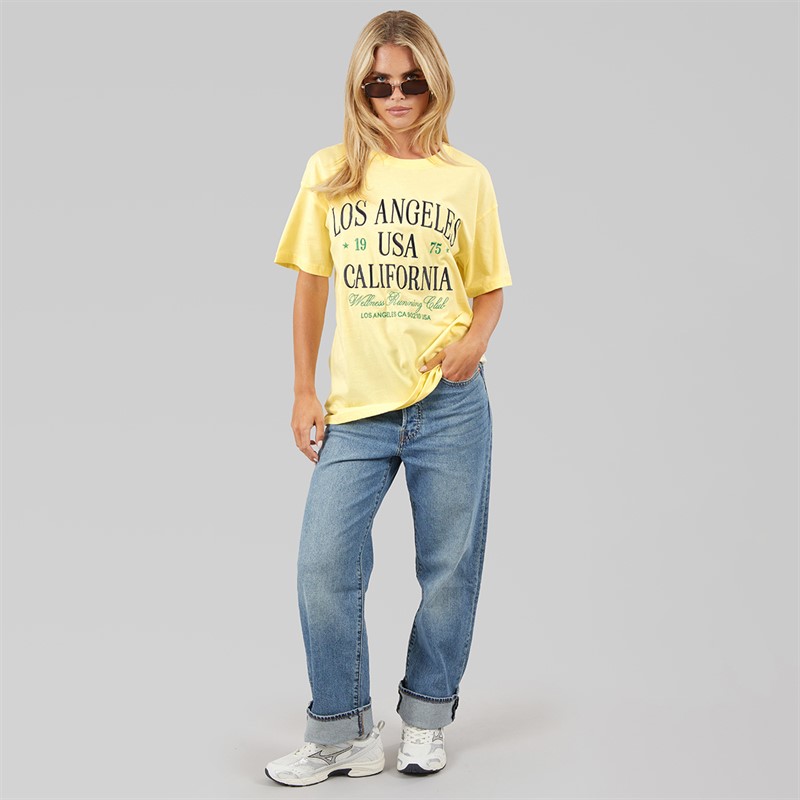 Brave Soul Dame Los Angeles T-shirt Butter Yellow/Navy/Grøn