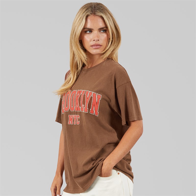 Brave Soul Dame Brooklyn T Shirt Brown Acid Wash