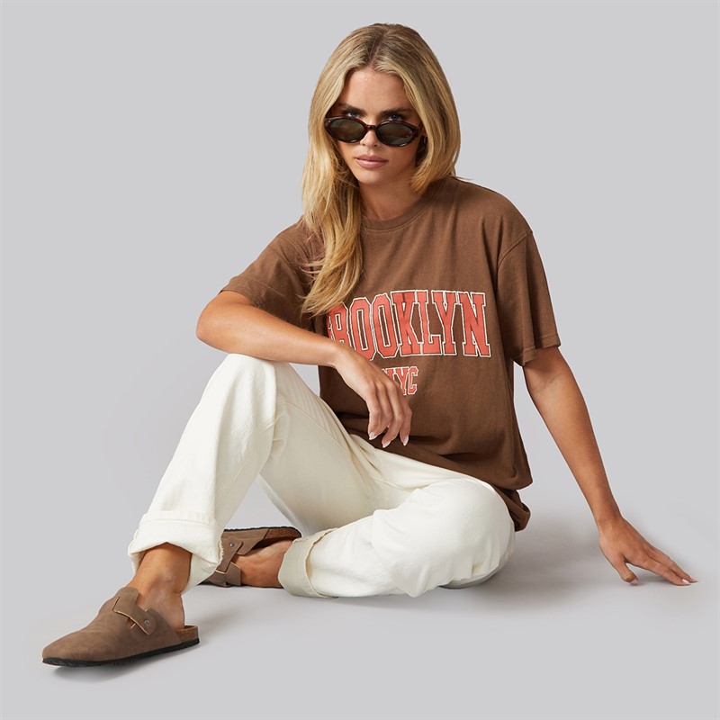 Brave Soul Dame Brooklyn T Shirt Brown Acid Wash