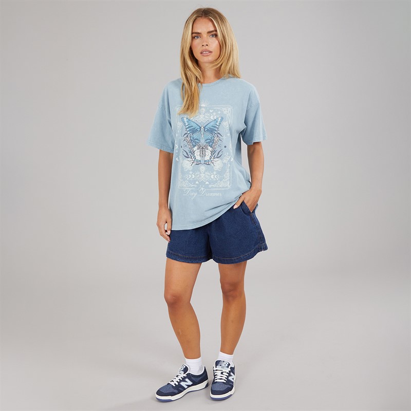 Brave Soul Womens Day Dreamer T-Shirt Blue Acid Wash