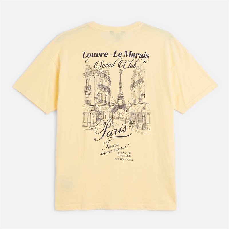 Brave Soul Womens Louvre T-Shirt Yellow/Blue Body/Print