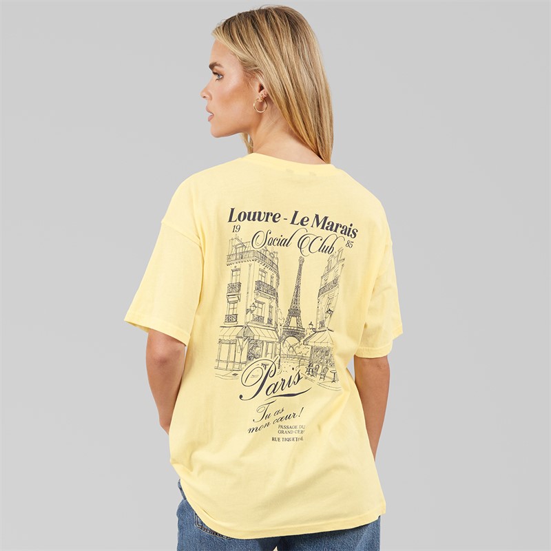 Brave Soul Dame Louvre T Shirt Gul/Blue Body/Print