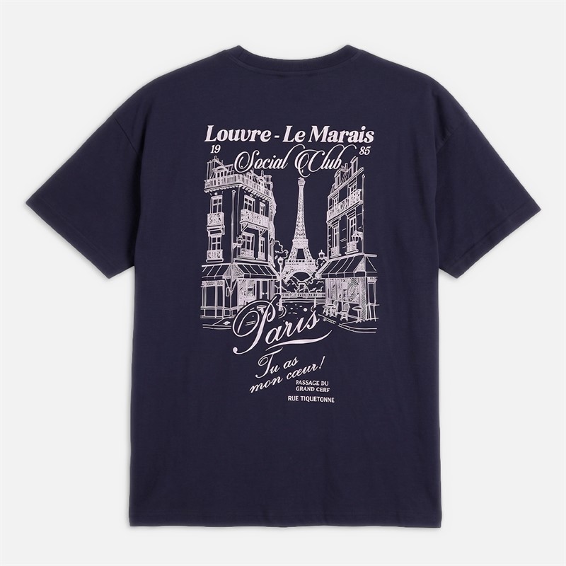 Brave Soul Womens Louvre T-Shirt Navy/Pink Body/Print