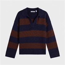 Brave Soul Womens Ditto Trophy Neck Jumper Navy/Brown Stripe