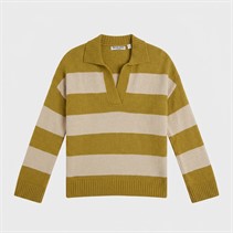 Brave Soul Womens Ditto Trophy Neck Jumper Olive Green/Oatmeal Stripe